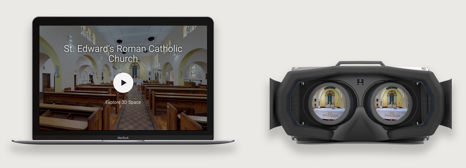 St Edwards VR Tour displayed on Laptop and VR Goggles